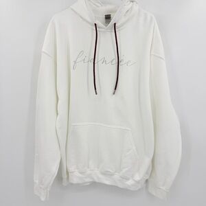 Gildan Heavy Blend White Hoodie Silver Glitter Fiance Bling Red Drawstring XL